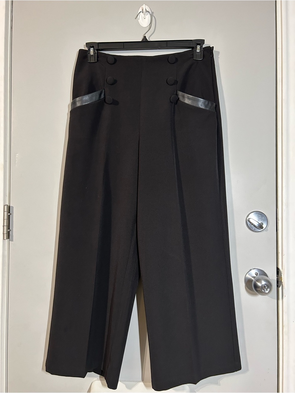 Laundry By Shelli Segal Black Wide-Leg High-Waist Cropped pants faux leather